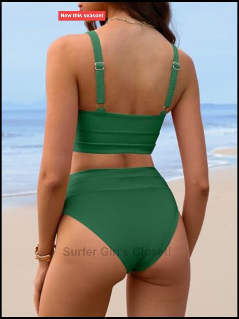 High Waisted 2 Piece Bikini Set Tummy Control Swimwear Adjustable Straps - Picture 5 of 7